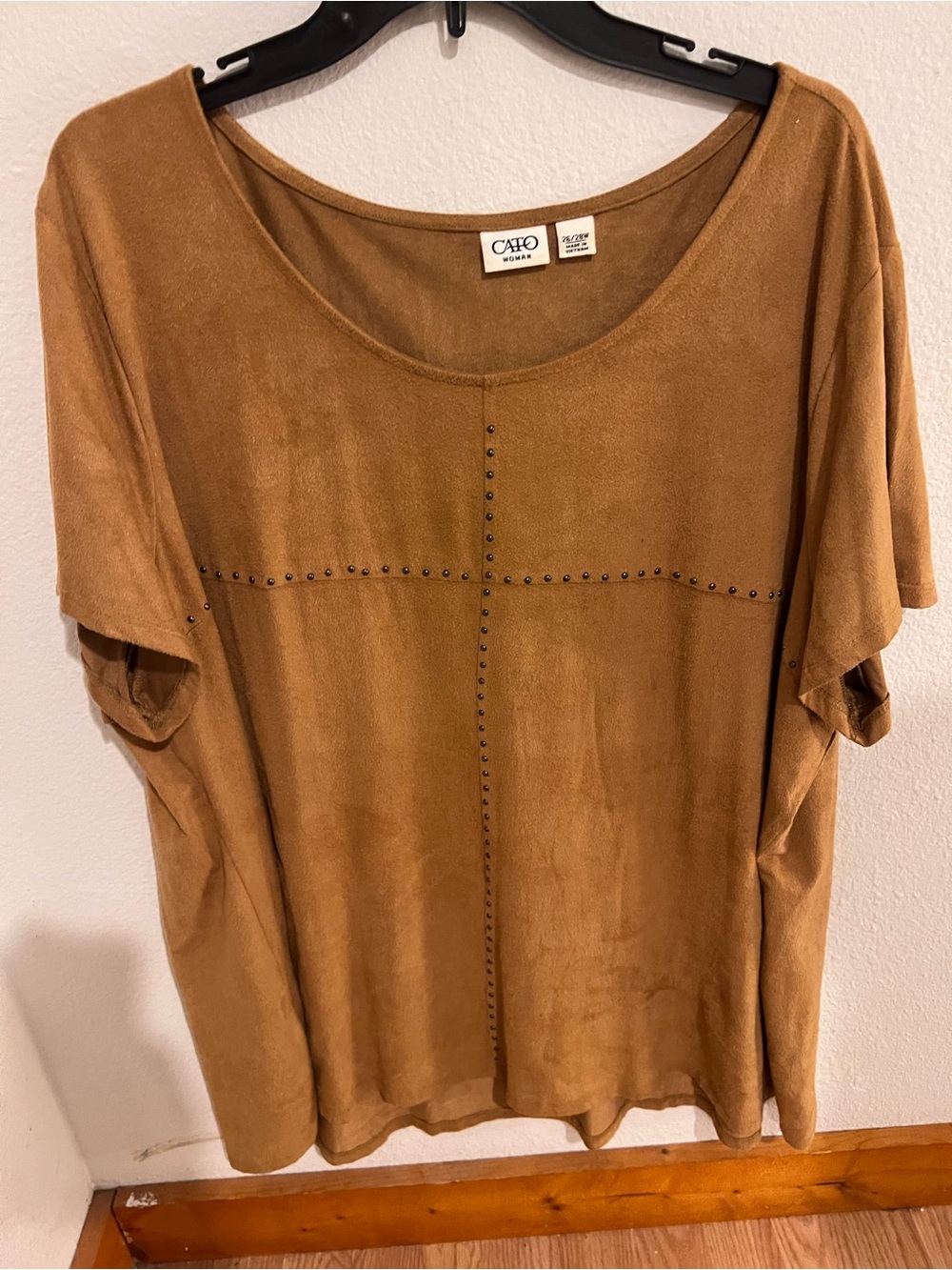 Cato Caramel Colored Short Sleeve Stud-Cross Tunic